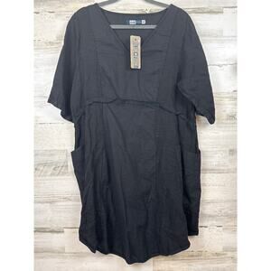 Blue Fish Womens S M Oversized Black Linen Organic Cotton Boho Midi Dress NWT